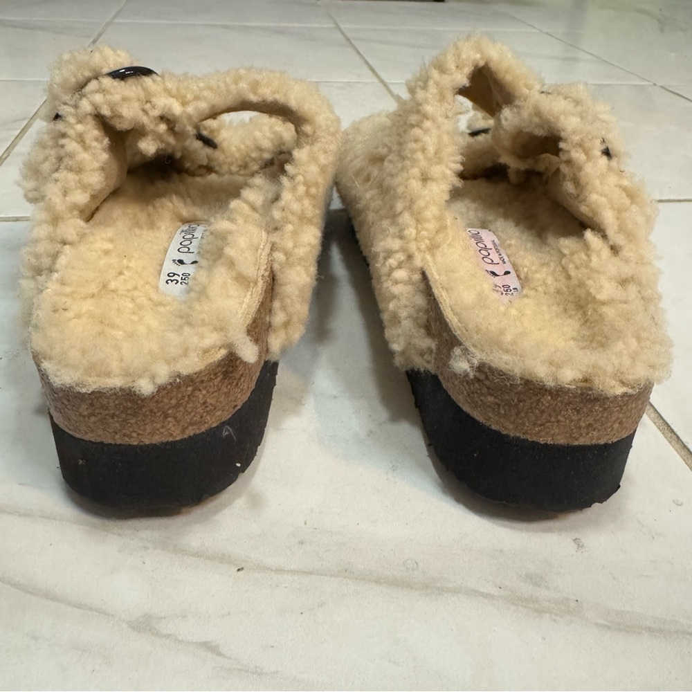 Birkenstock Papillio 39 Arizona Teddy Big Buckle Eggshell Shearling - Picture 5 of 8